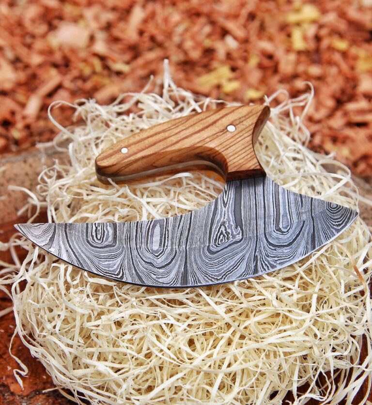 Beautiful Damascus ULU Knife with Leather cover | Best Anniversary Gifts