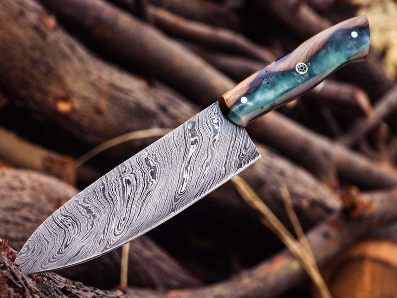 Handmade resin handle knife with leather cover | Best chef knife
