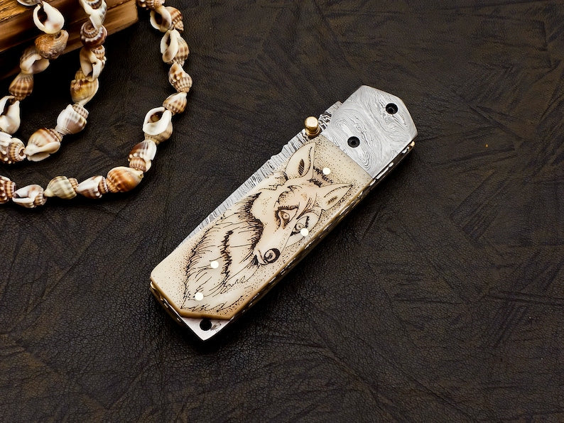 Handmade folding knife with leather cover | Best men gifts