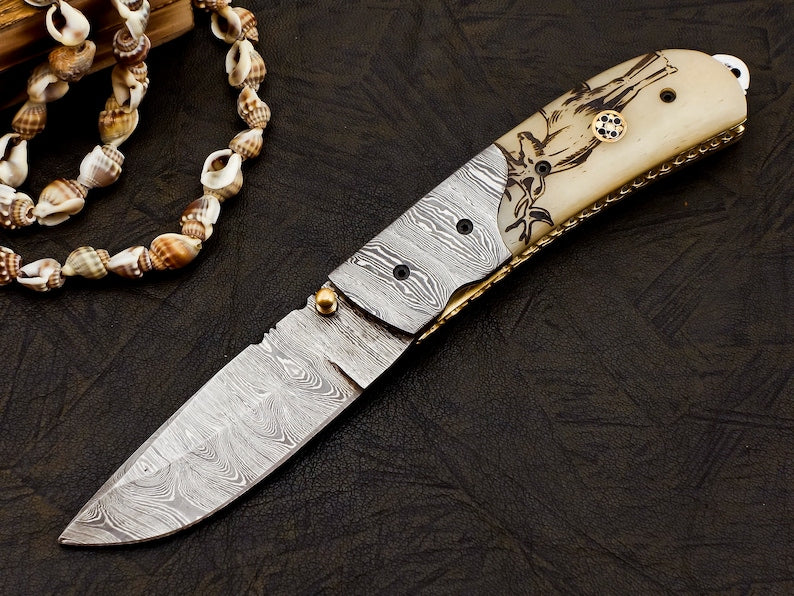 Handmade folding knife with leather cover | Best birthday gifts