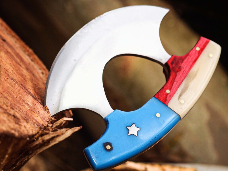 420 Stainless Steel Chef, Kitchen Ulu Knife with leather cover | Best gift for her