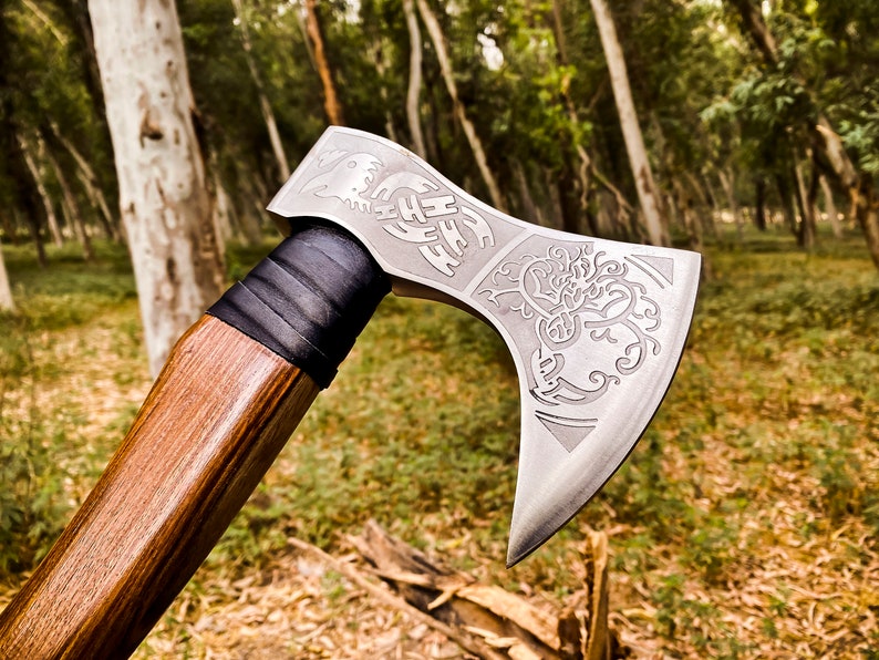 Engraved Steel Axe With leather cover | Best camping Axe