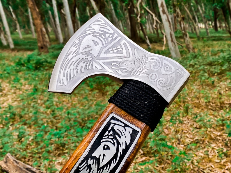 Engraved Steel Axe with leather cover | Best axe for hunting