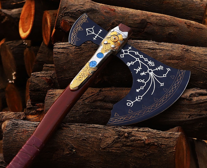Engraved God of War Axe with leather cover | Kratos Leviathan Axe | Best birthday gifts
