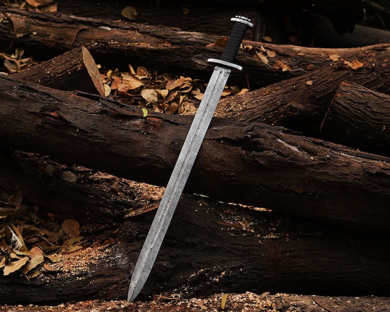 Beautiful Custom Handmade Damascus Steel Sword with Leather cover