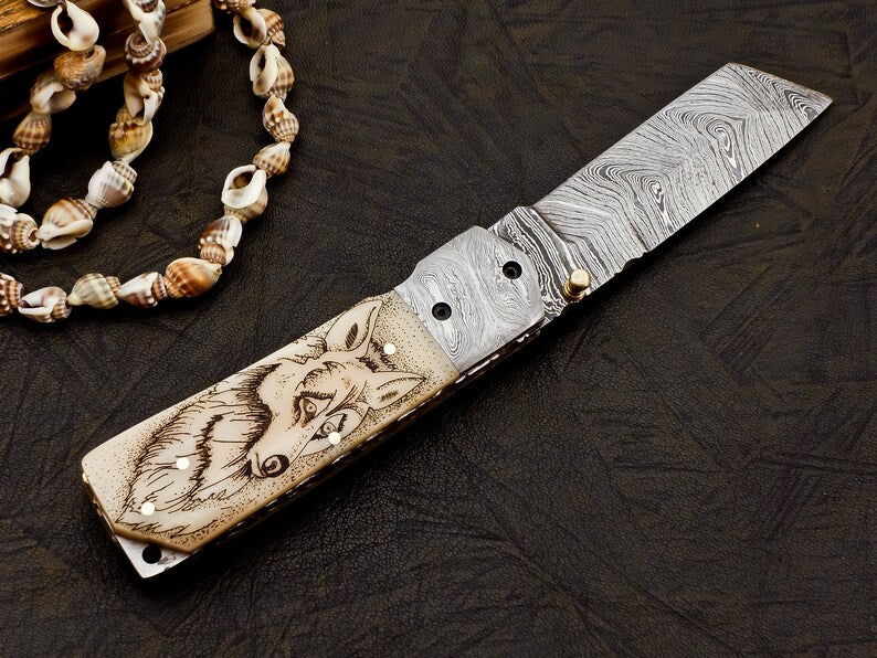 Handmade folding knife with leather cover | Best men gifts