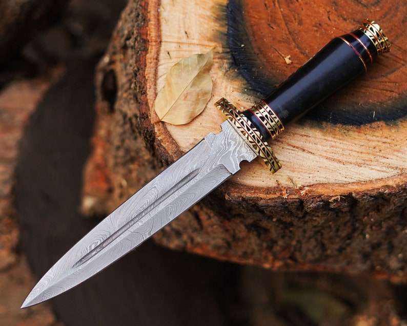 Custom Made Damascus Dagger Knife with Leather cover | Best Anniversary gifts