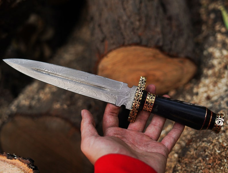 Custom Made Damascus Dagger Knife with Leather cover | Best Anniversary gifts